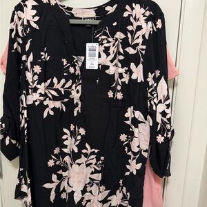 Torrid Black Blouse with Pink Floral Design